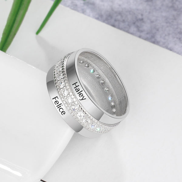 خواتم شخصية مع مكعب زركونيا حجر محفورة 2 أسماء خواتم الموضة الزفاف الذكرى مجوهرات هدية للنساء