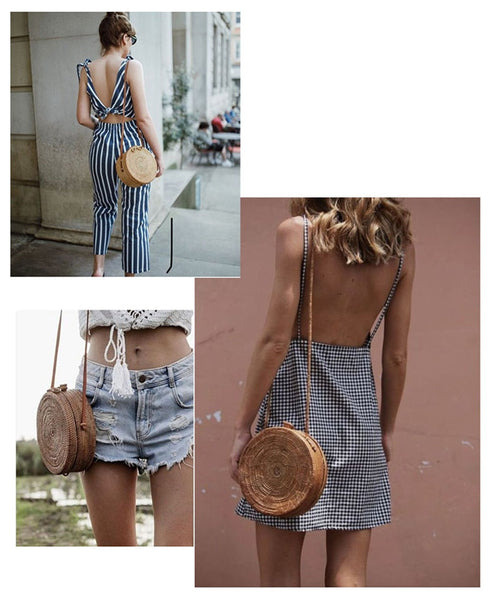 Yogodlns Round Straw Bags Women Summer Rattan Bag Handmade Woven Beach Crossbody Bag Circle Bohemia Bali Box