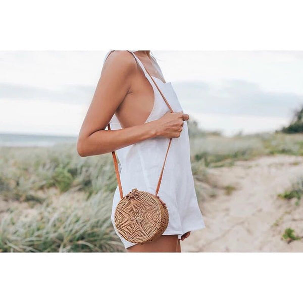 Yogodlns Round Straw Bags Women Summer Rattan Bag Handmade Woven Beach Crossbody Bag Circle Bohemia Bali Box