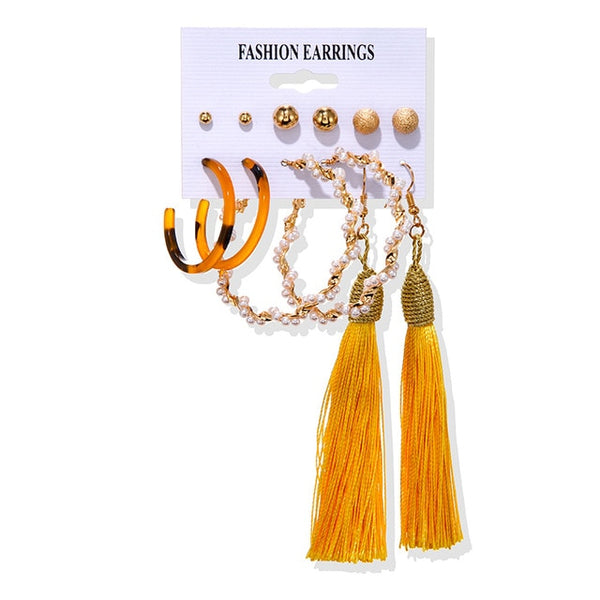 Women's Earrings Set Tassel Pearl Earrings For Women Bohemian Fashion Jewelry 2020 Geometric kolczyki Hoop Earings