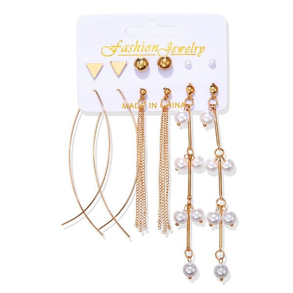 Women's Earrings Set Tassel Pearl Earrings For Women Bohemian Fashion Jewelry 2020 Geometric kolczyki Hoop Earings