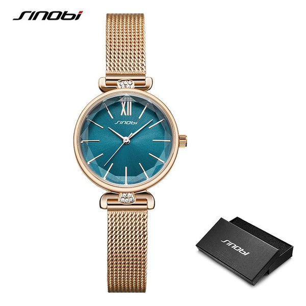 SINOBI Women Watch Elegant Brand Famous Luxury Silver Quartz Watches Ladies Steel Antique Geneva Wristwatches Relogio 2019 Gift