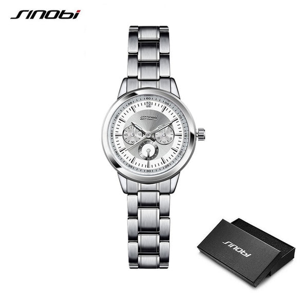SINOBI Women Watch Elegant Brand Famous Luxury Silver Quartz Watches Ladies Steel Antique Geneva Wristwatches Relogio 2019 Gift