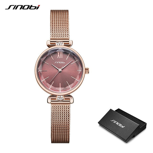SINOBI Women Watch Elegant Brand Famous Luxury Silver Quartz Watches Ladies Steel Antique Geneva Wristwatches Relogio 2019 Gift