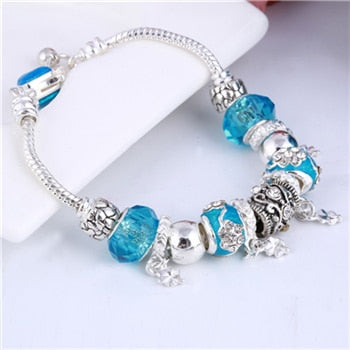 ZOSHI Pink Crystal Charm Silver Color Bracelets & Bangles for Women With Aliexpress Murano Beads Silver Bracelet Femme Jewelry