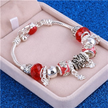 ZOSHI Pink Crystal Charm Silver Color Bracelets & Bangles for Women With Aliexpress Murano Beads Silver Bracelet Femme Jewelry