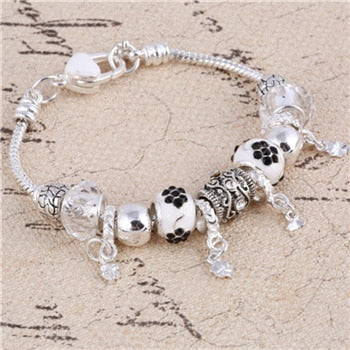 ZOSHI Pink Crystal Charm Silver Color Bracelets & Bangles for Women With Aliexpress Murano Beads Silver Bracelet Femme Jewelry