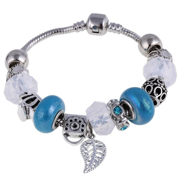ZOSHI Pink Crystal Charm Silver Color Bracelets & Bangles for Women With Aliexpress Murano Beads Silver Bracelet Femme Jewelry
