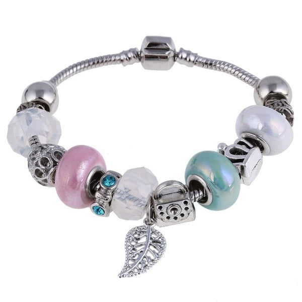 ZOSHI Pink Crystal Charm Silver Color Bracelets & Bangles for Women With Aliexpress Murano Beads Silver Bracelet Femme Jewelry