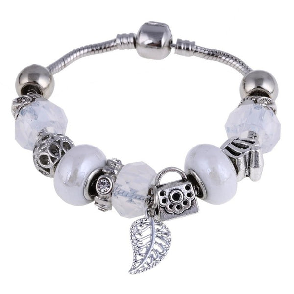 ZOSHI Pink Crystal Charm Silver Color Bracelets & Bangles for Women With Aliexpress Murano Beads Silver Bracelet Femme Jewelry