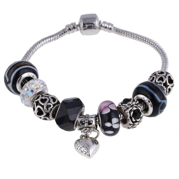 ZOSHI Pink Crystal Charm Silver Color Bracelets & Bangles for Women With Aliexpress Murano Beads Silver Bracelet Femme Jewelry
