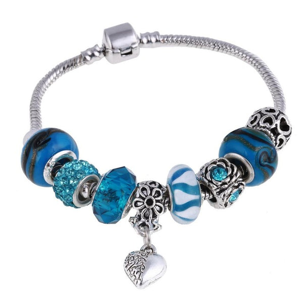 ZOSHI Pink Crystal Charm Silver Color Bracelets & Bangles for Women With Aliexpress Murano Beads Silver Bracelet Femme Jewelry