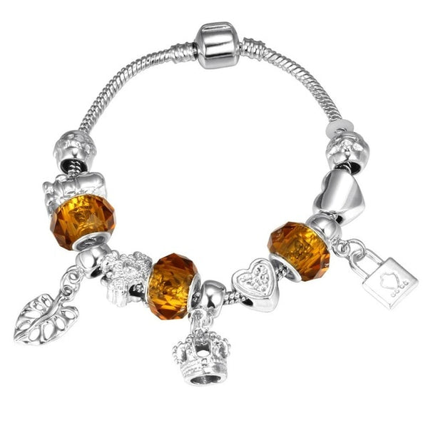 ZOSHI Pink Crystal Charm Silver Color Bracelets & Bangles for Women With Aliexpress Murano Beads Silver Bracelet Femme Jewelry