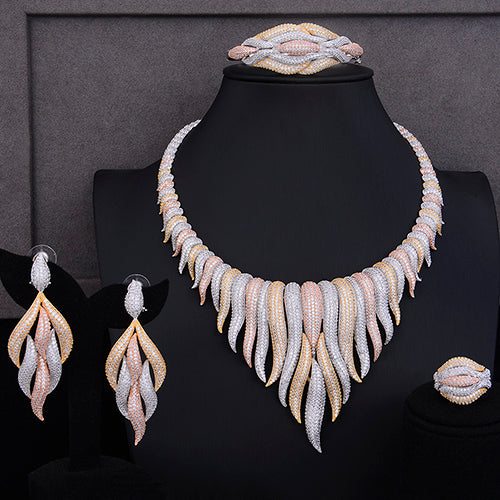 GODKI Super Luxury glacier Tassels 4PCS African Necklace Zircon Jewelry Sets For Women Wedding Indian Nigerian Party Jewelry Set