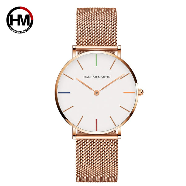 Japón Movimiento de Cuarzo de Alta Calidad 36mm hannah Martin Mujeres de Malla de Acero Inoxidable de Oro Rosa Damas Impermeable Reloj Dropshipping