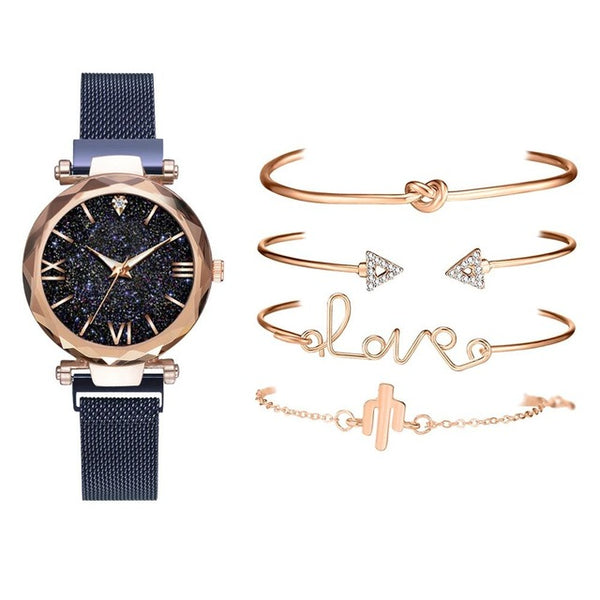 5pcs Set Luxury Women Watches Magnetic Starry Sky Female Clock Quartz Wristwatch Fashion Ladies Wrist Watch Relogio Feminino