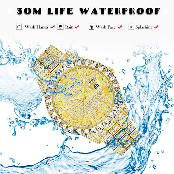 Dropshipping 2020 Hot MISSFOX Watches Men Wrist Luxury Brand Rolexable_watch Men 18K Gold Fake Diamond Male WristWatches For Men