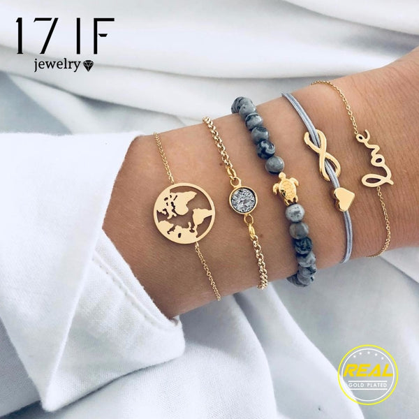 17IF boho friendship charm bracelets for women gold beads bracelet set charms women accessoires braclets jewelry gift sets