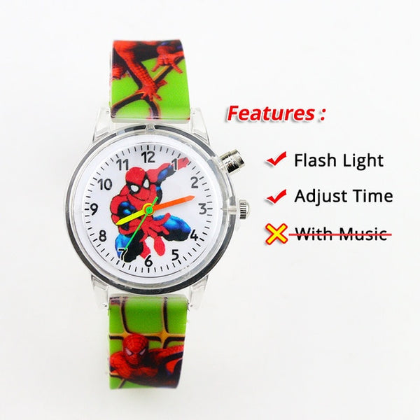 Colorful Flash Light Spiderman Kids Watches with music Boys  Children Watch Girls Kids Party Gift Clock Wrist relogio infantil