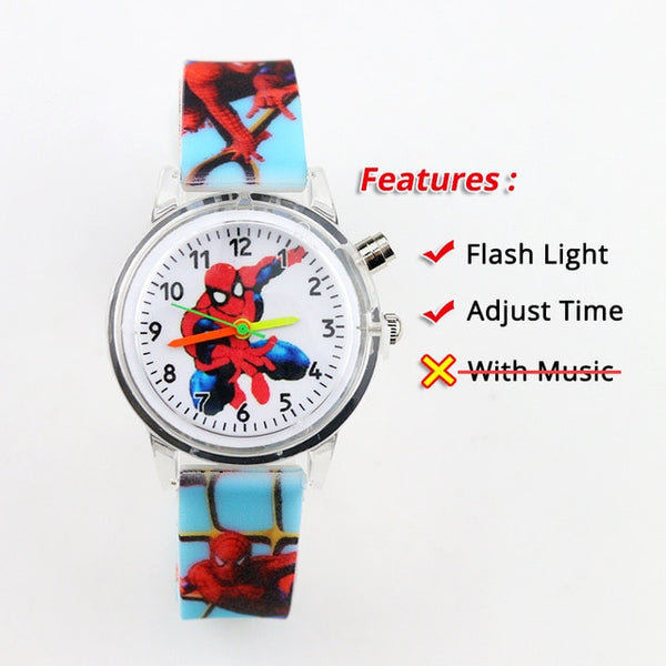 Colorful Flash Light Spiderman Kids Watches with music Boys  Children Watch Girls Kids Party Gift Clock Wrist relogio infantil