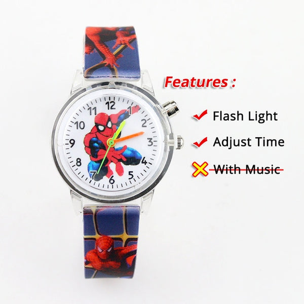 Colorful Flash Light Spiderman Kids Watches with music Boys  Children Watch Girls Kids Party Gift Clock Wrist relogio infantil