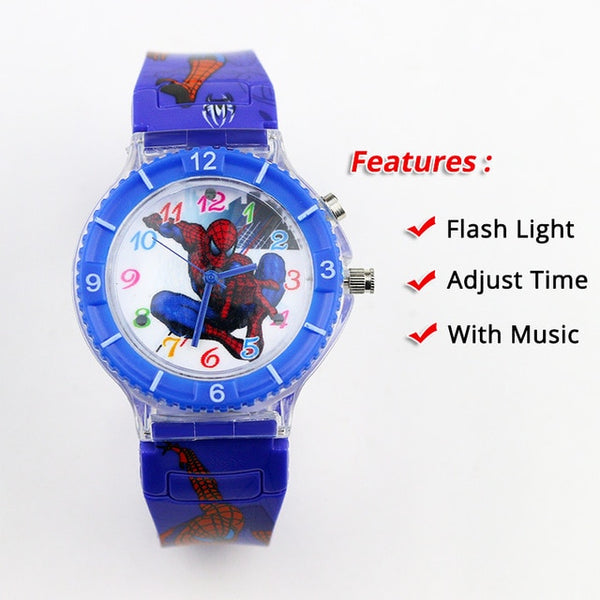 Colorful Flash Light Spiderman Kids Watches with music Boys  Children Watch Girls Kids Party Gift Clock Wrist relogio infantil