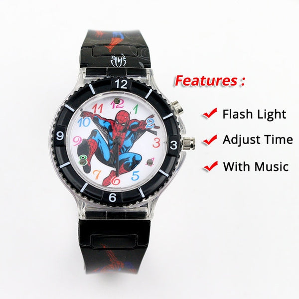 Colorful Flash Light Spiderman Kids Watches with music Boys  Children Watch Girls Kids Party Gift Clock Wrist relogio infantil