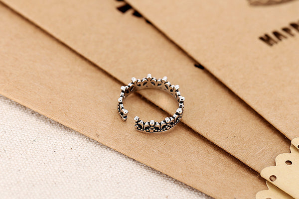 Vintage Thai Silver Crown 925 Sterling Silver Ladies Finger Rings Jewelry Women Open Party Ring No Fade Birthday Gift Cheap