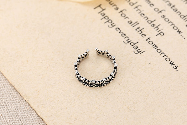 Vintage Thai Silver Crown 925 Sterling Silver Ladies Finger Rings Jewelry Women Open Party Ring No Fade Birthday Gift Cheap