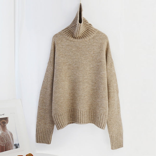 Aachoae Autumn Winter Women Knitted Turtleneck Cashmere Sweater 2020 Casual Basic Pullover Jumper Batwing Long Sleeve Loose Tops