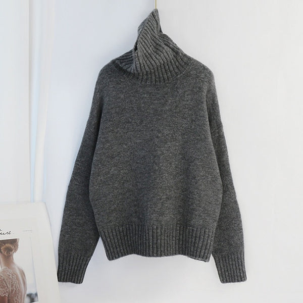 Aachoae Autumn Winter Women Knitted Turtleneck Cashmere Sweater 2020 Casual Basic Pullover Jumper Batwing Long Sleeve Loose Tops