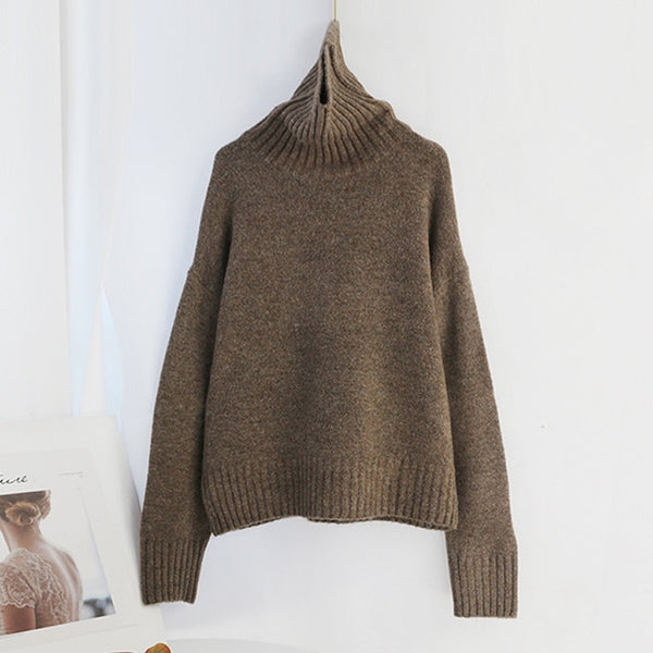 Aachoae Autumn Winter Women Knitted Turtleneck Cashmere Sweater 2020 Casual Basic Pullover Jumper Batwing Long Sleeve Loose Tops