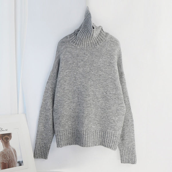 Aachoae Autumn Winter Women Knitted Turtleneck Cashmere Sweater 2020 Casual Basic Pullover Jumper Batwing Long Sleeve Loose Tops