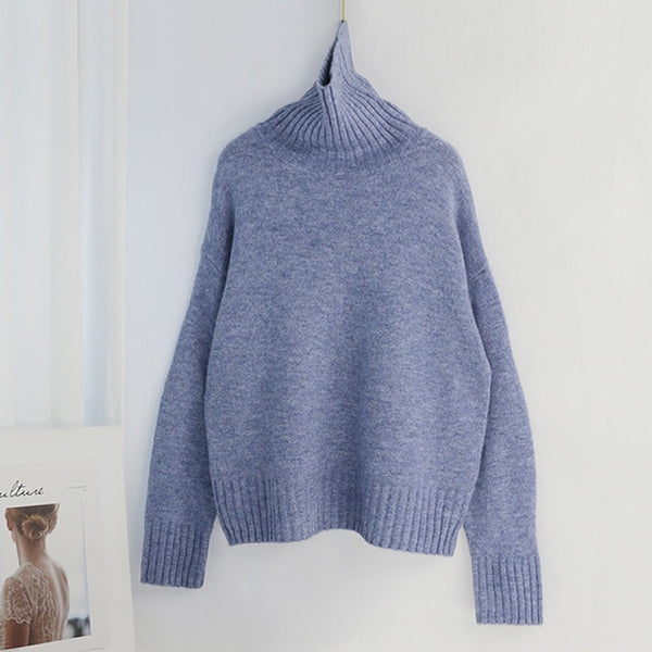 Aachoae Autumn Winter Women Knitted Turtleneck Cashmere Sweater 2020 Casual Basic Pullover Jumper Batwing Long Sleeve Loose Tops