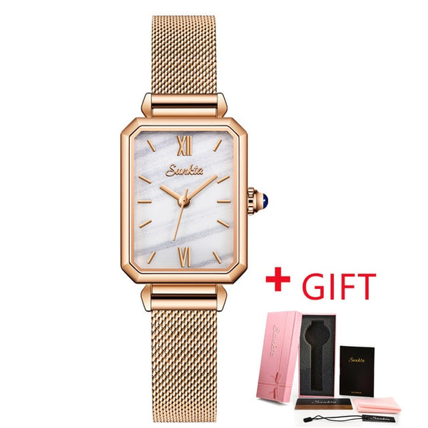 SUNKTA Watch Women Watches top brand luxury fashion rectangular small green watch ladies ultra-thin waterproof Quartz Wristwatch