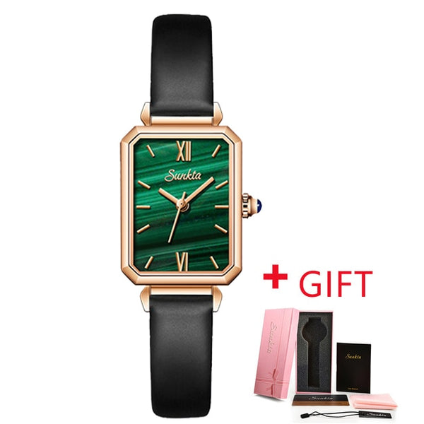 SUNKTA Watch Women Watches top brand luxury fashion rectangular small green watch ladies ultra-thin waterproof Quartz Wristwatch