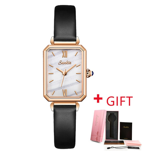 SUNKTA Watch Women Watches top brand luxury fashion rectangular small green watch ladies ultra-thin waterproof Quartz Wristwatch