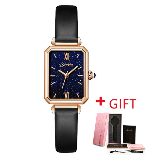 SUNKTA Watch Women Watches top brand luxury fashion rectangular small green watch ladies ultra-thin waterproof Quartz Wristwatch