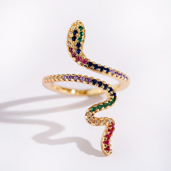 2020 Joyeria Mujer Stackable Rings Snake Rings For Women Gold Color Clear CZ Punk Rock Ring Animal Jewelry