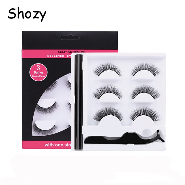 Shozy 3 Pairs 3D Mink False Eyelashes for Natural Magic Eyelash Extension Set No Glue Easy to Wear Reusable Lashes