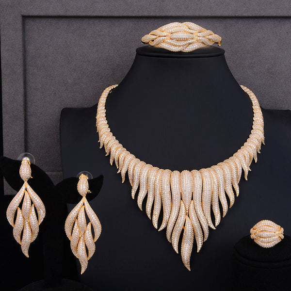 GODKI Super Luxury glacier Tassels 4PCS African Necklace Zircon Jewelry Sets For Women Wedding Indian Nigerian Party Jewelry Set