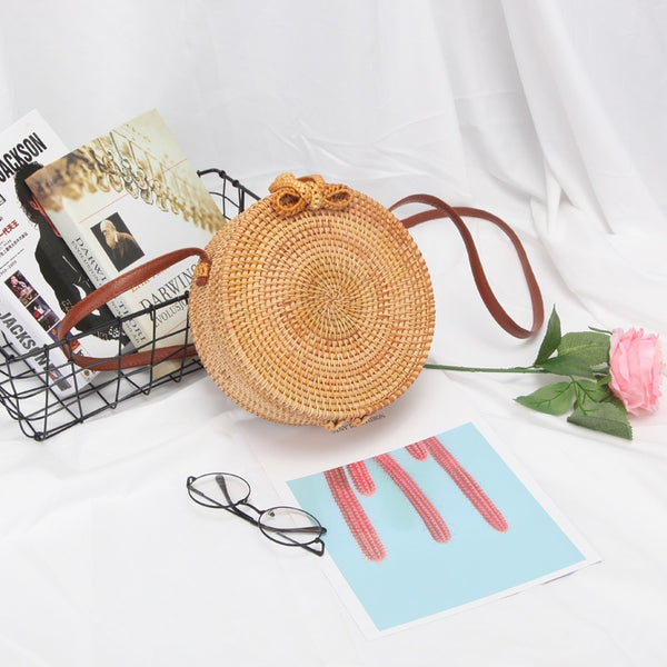 Yogodlns Round Straw Bags Women Summer Rattan Bag Handmade Woven Beach Crossbody Bag Circle Bohemia Bali Box