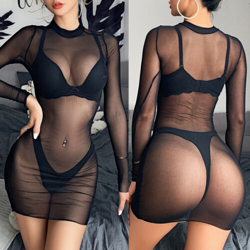 Sexy Women Mesh Sheer Bikini Cover Up Swimwear Bathing Suit Beach Dress Clubwear