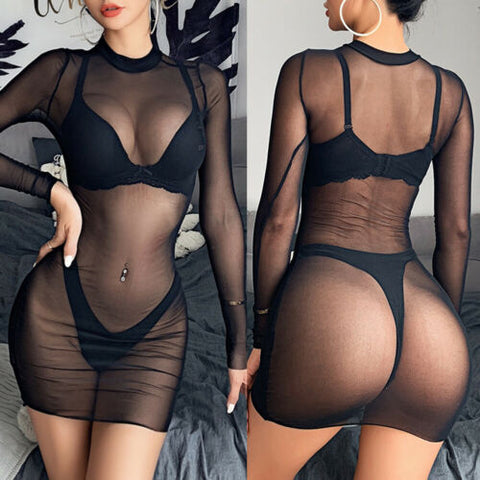 Sexy Women Mesh Sheer Bikini Cover Up Swimwear Bathing Suit Beach Dress Clubwear