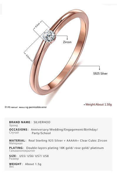 SILVERHOO 925 Sterling Silver Rings for Women Cute Zircon Round Geometric 925 Silver Wedding Fine Jewelry Minimalist Gift