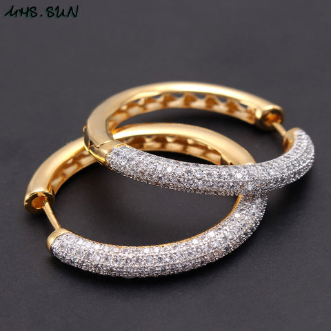 MHS.SUN 2019 New European Style Jewelry Gold Color Hoop Earrings With AAA Zircon For Women Wedding Party Circel Earrings Gift