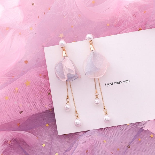 2019 Pink Earrings Korean Flower Sweet Geometric Earring Simulated Pearl pendientes mujer For Women Tassel Ear Jewelry brincos