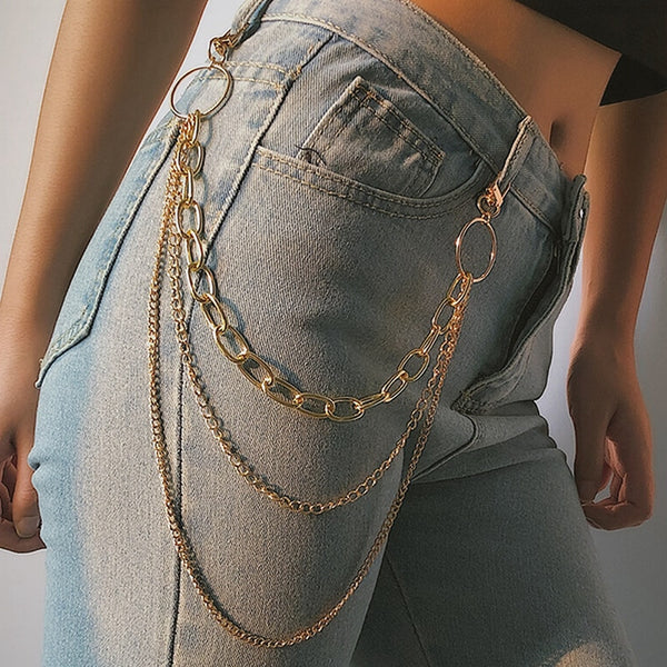 Punk Hip-hop Trendy Single/Three Layer Belt Key Chain Waist Pants Chain Jeans Long Metal Clothing Accessories Jewelry Fashion