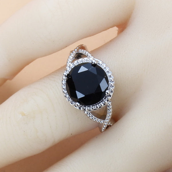 925 Sterling Silver 10-Color Jewelry Sets Round Black Zircon Dangle Earrings and Necklace Ring Sets For Women Trendy Costume