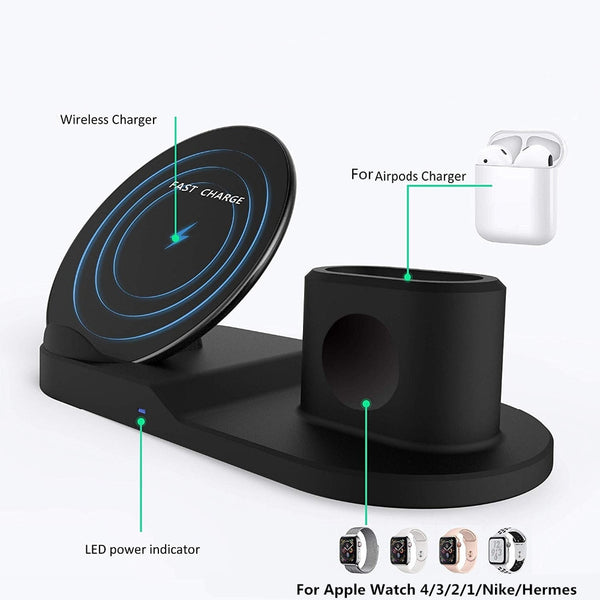 For Apple watch 4 5 3 2 stand 3 In 1 Qi Wireless Charger Fast Charging For iPhone XS Max XR X 8 Plus Samsung S9 S8 Note 9 Airpod